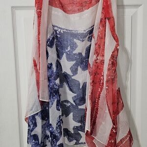 Red and Blue Star Patterned Sheer Shaw